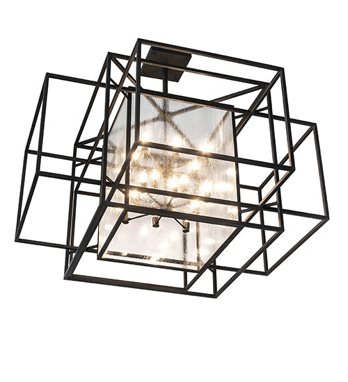 Meyda Lighting Kitzi Box 85" 16-Light Wrought Iron Pendant Light With Clear Seeded Shade Glass