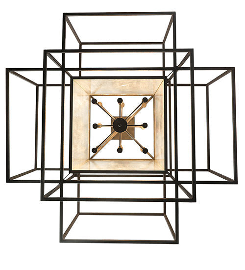 Meyda Lighting Kitzi Box 85" 16-Light Wrought Iron Pendant Light With Clear Seeded Shade Glass