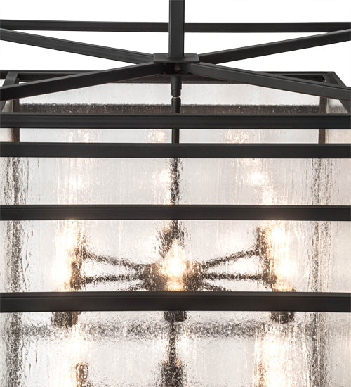 Meyda Lighting Kitzi Box 85" 16-Light Wrought Iron Pendant Light With Clear Seeded Shade Glass