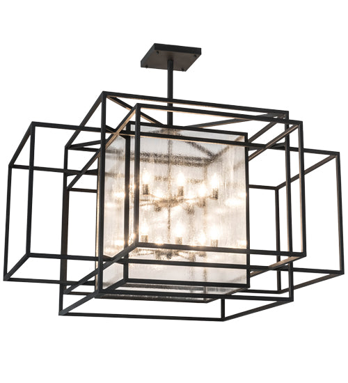 Meyda Lighting Kitzi Box 85" 16-Light Wrought Iron Pendant Light With Clear Seeded Shade Glass