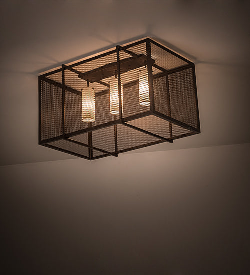 Meyda Lighting Kitzi Golpe 32" 3-Light Cafe Noir Island Flush Mount Light With Beige Fleshtone Idalight Shade Glass