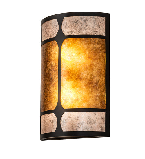 Meyda Lighting Kleba 12" 2-Light Wrought Iron Wall Sconce With Amber Mica & Silver Mica Shade Glass