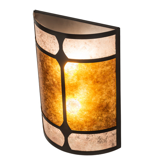 Meyda Lighting Kleba 12" 2-Light Wrought Iron Wall Sconce With Amber Mica & Silver Mica Shade Glass