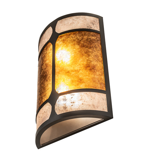 Meyda Lighting Kleba 12" 2-Light Wrought Iron Wall Sconce With Amber Mica & Silver Mica Shade Glass