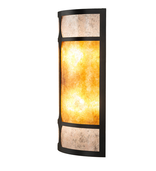 Meyda Lighting Kleba 12" 2-Light Wrought Iron Wall Sconce With Amber Mica & Silver Mica Shade Glass