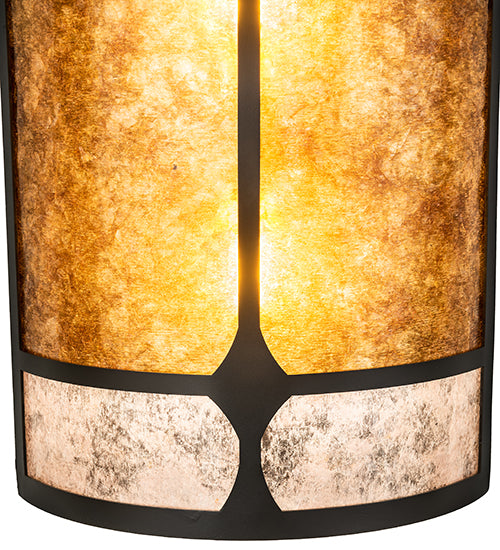 Meyda Lighting Kleba 12" 2-Light Wrought Iron Wall Sconce With Amber Mica & Silver Mica Shade Glass