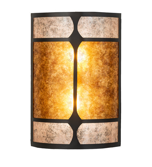 Meyda Lighting Kleba 12" 2-Light Wrought Iron Wall Sconce With Amber Mica & Silver Mica Shade Glass