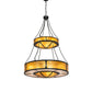 Meyda Lighting Kleba 46" 15-Light 2-Tier Wrought Iron Pendant Light With Amber Mica & Silver Mica Shade Glass