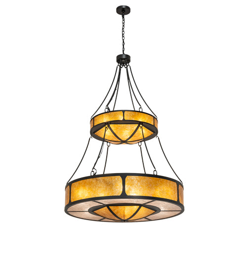 Meyda Lighting Kleba 46" 15-Light 2-Tier Wrought Iron Pendant Light With Amber Mica & Silver Mica Shade Glass
