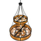 Meyda Lighting Kleba 46" 15-Light 2-Tier Wrought Iron Pendant Light With Amber Mica & Silver Mica Shade Glass