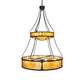 Meyda Lighting Kleba 46" 15-Light 2-Tier Wrought Iron Pendant Light With Amber Mica & Silver Mica Shade Glass