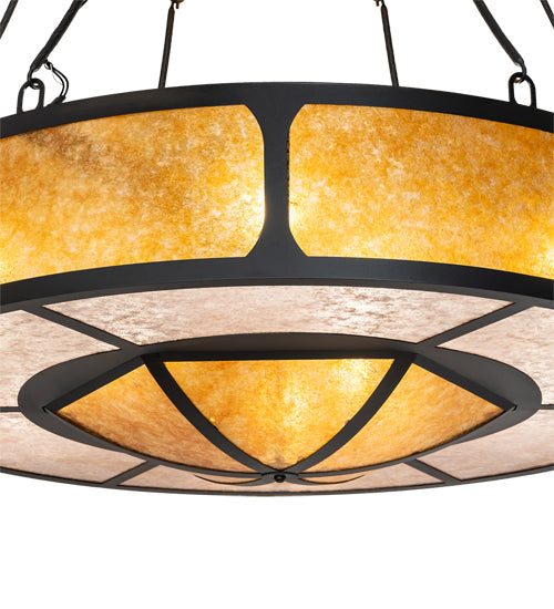 Meyda Lighting Kleba 46" 15-Light 2-Tier Wrought Iron Pendant Light With Amber Mica & Silver Mica Shade Glass