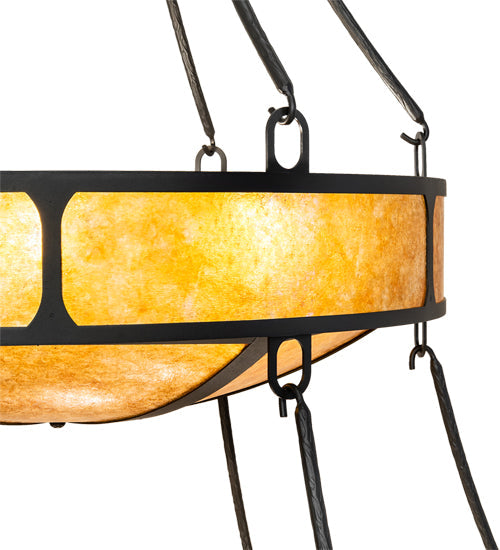 Meyda Lighting Kleba 46" 15-Light 2-Tier Wrought Iron Pendant Light With Amber Mica & Silver Mica Shade Glass