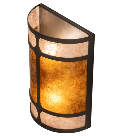 Meyda Lighting Kleba 8" 2-Light Wrought Iron Wall Sconce With Amber Mica & Silver Mica Shade Glass