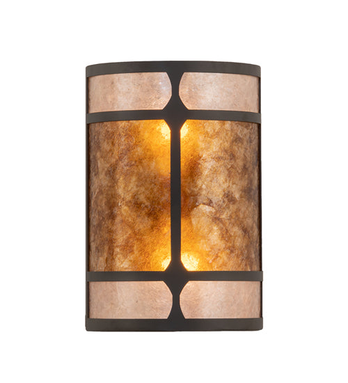 Meyda Lighting Kleba 8" 2-Light Wrought Iron Wall Sconce With Amber Mica & Silver Mica Shade Glass