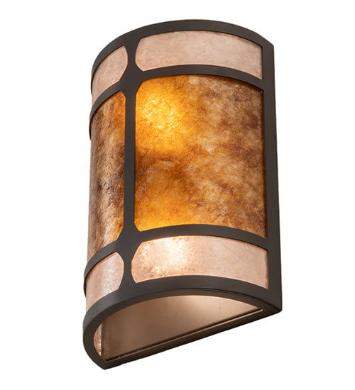 Meyda Lighting Kleba 8" 2-Light Wrought Iron Wall Sconce With Amber Mica & Silver Mica Shade Glass