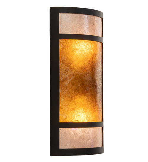 Meyda Lighting Kleba 8" 2-Light Wrought Iron Wall Sconce With Amber Mica & Silver Mica Shade Glass