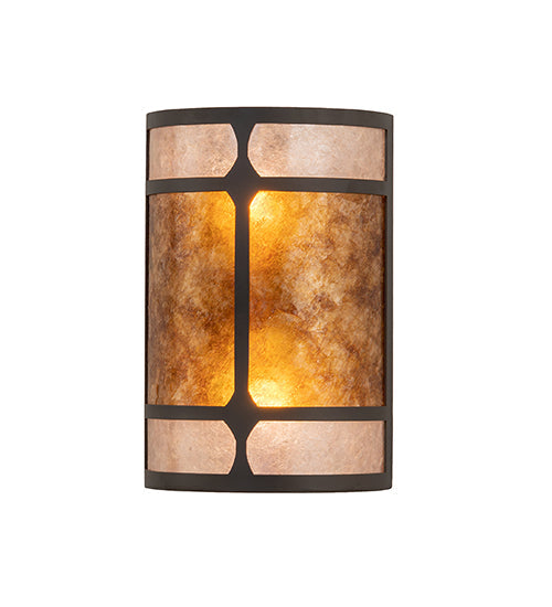 Meyda Lighting Kleba 8" 2-Light Wrought Iron Wall Sconce With Amber Mica & Silver Mica Shade Glass