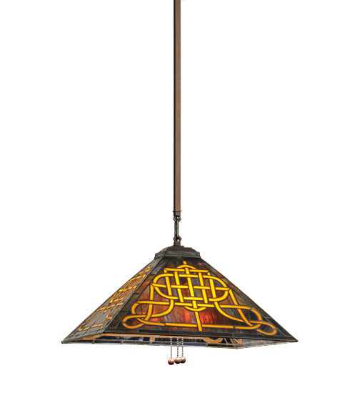 Meyda Lighting Knotwork Mission 24" 3-Light Mahogany Bronze Pendant Light With Multi-Colored Art Shade Glass