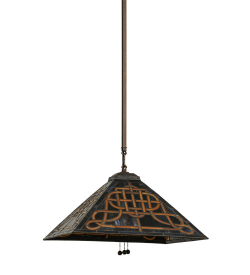 Meyda Lighting Knotwork Mission 24" 3-Light Mahogany Bronze Pendant Light With Multi-Colored Art Shade Glass