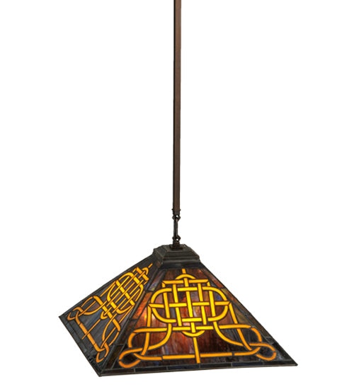 Meyda Lighting Knotwork Mission 24" 3-Light Mahogany Bronze Pendant Light With Multi-Colored Art Shade Glass