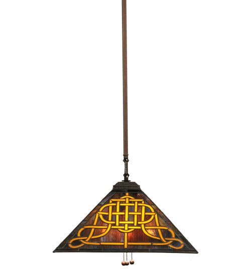Meyda Lighting Knotwork Mission 24" 3-Light Mahogany Bronze Pendant Light With Multi-Colored Art Shade Glass