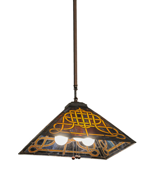 Meyda Lighting Knotwork Mission 24" 3-Light Mahogany Bronze Pendant Light With Multi-Colored Art Shade Glass
