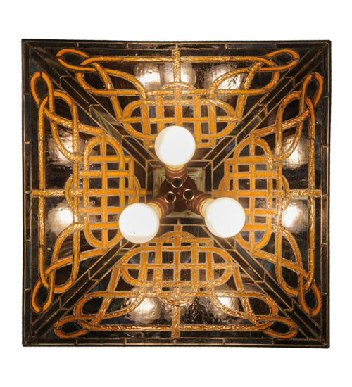 Meyda Lighting Knotwork Mission 24" 3-Light Mahogany Bronze Pendant Light With Multi-Colored Art Shade Glass