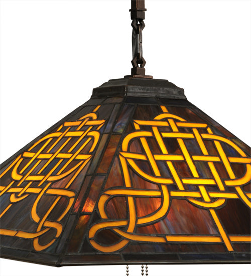 Meyda Lighting Knotwork Mission 24" 3-Light Mahogany Bronze Pendant Light With Multi-Colored Art Shade Glass