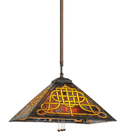 Meyda Lighting Knotwork Mission 24" 3-Light Mahogany Bronze Pendant Light With Multi-Colored Art Shade Glass