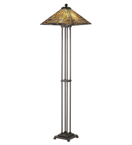Meyda Lighting Knotwork Mission 63" 2-Light Mahogany Bronze Floor Lamp With Multi-Colored Shade Glass