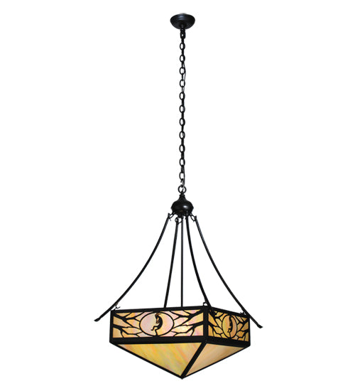 Meyda Lighting Kokopeli 32" 4-Light Textured Black Inverted Pendant Light With Beige Iridescent Shade Glass