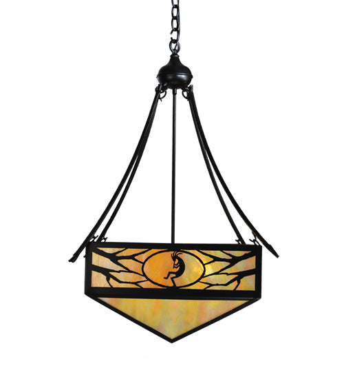 Meyda Lighting Kokopeli 32" 4-Light Textured Black Inverted Pendant Light With Beige Iridescent Shade Glass