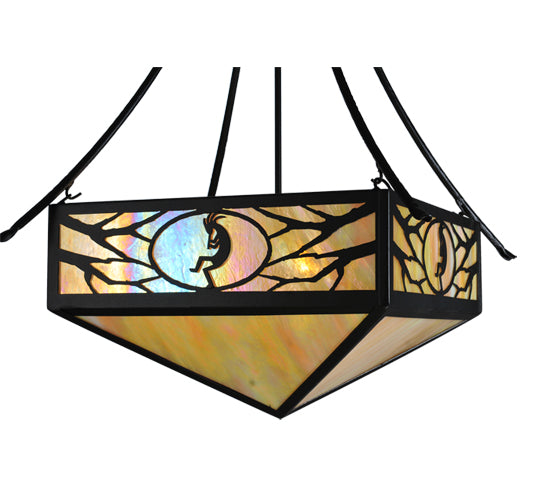 Meyda Lighting Kokopeli 32" 4-Light Textured Black Inverted Pendant Light With Beige Iridescent Shade Glass