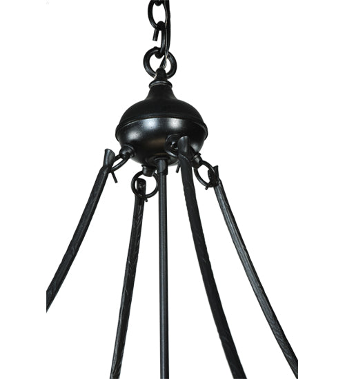 Meyda Lighting Kokopeli 32" 4-Light Textured Black Inverted Pendant Light With Beige Iridescent Shade Glass