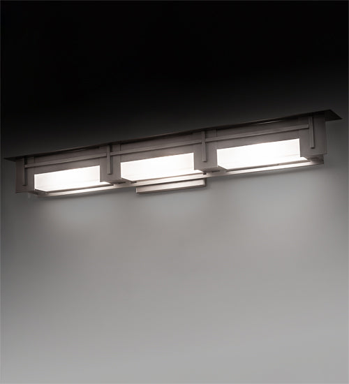 Meyda Lighting Konsol 42" 3-Light Nickel Wall Sconce With White Statuario Idalight Shade