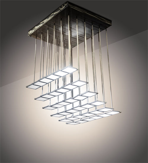 Meyda Lighting Kossar 216328 27" 36-Light Alloy Wheel Clear Coat Cascading Pendant Light With White Oled Shade