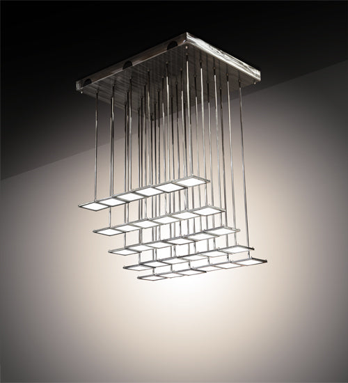 Meyda Lighting Kossar 26" 30-Light LED Alloy Wheel Clear Coat Cascading Pendant Light With White Oled Shade
