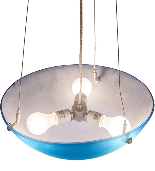 Meyda Lighting Kromatico 16" 3-Light Nickel Inverted Pendant Light With Blue Shade Glass