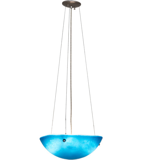 Meyda Lighting Kromatico 16" 3-Light Nickel Inverted Pendant Light With Blue Shade Glass