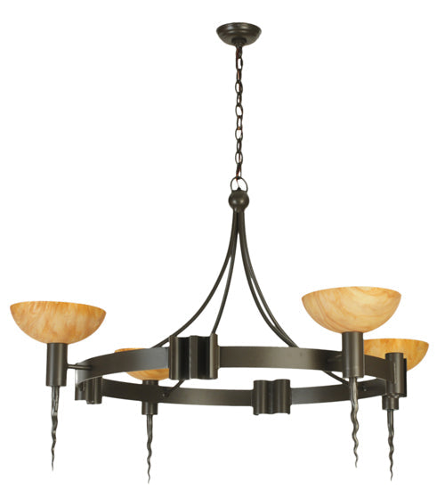Meyda Lighting Kuberic 49" 4-Light Timeless Bronze Chandelier With Amber Shade Glass