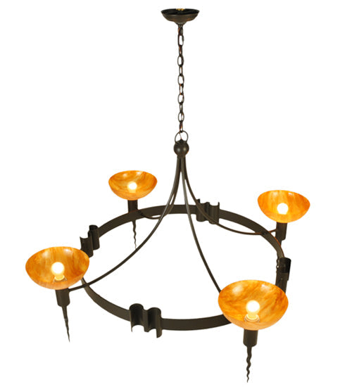 Meyda Lighting Kuberic 49" 4-Light Timeless Bronze Chandelier With Amber Shade Glass