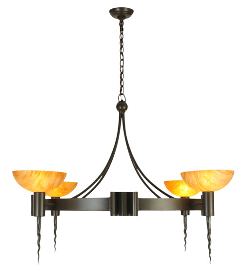 Meyda Lighting Kuberic 49" 4-Light Timeless Bronze Chandelier With Amber Shade Glass