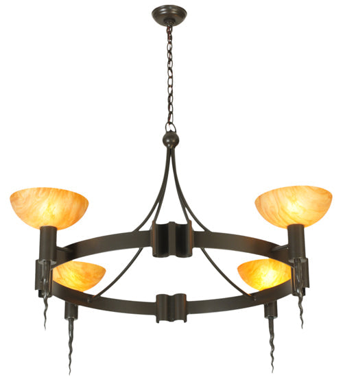 Meyda Lighting Kuberic 49" 4-Light Timeless Bronze Chandelier With Amber Shade Glass