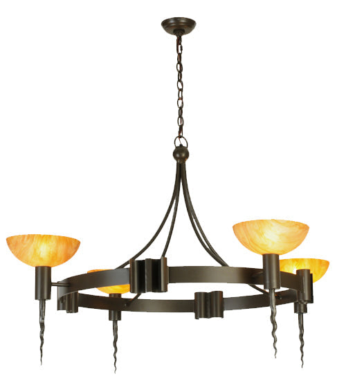 Meyda Lighting Kuberic 49" 4-Light Timeless Bronze Chandelier With Amber Shade Glass