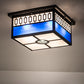 Meyda Lighting Kungsholm 256013 26" 5-Light Craftsman Brown Flush Mount Light With Dark Blue & White Art Shade Glass