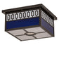 Meyda Lighting Kungsholm 256013 26" 5-Light Craftsman Brown Flush Mount Light With Dark Blue & White Art Shade Glass