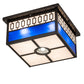 Meyda Lighting Kungsholm 256013 26" 5-Light Craftsman Brown Flush Mount Light With Dark Blue & White Art Shade Glass