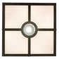 Meyda Lighting Kungsholm 256013 26" 5-Light Craftsman Brown Flush Mount Light With Dark Blue & White Art Shade Glass
