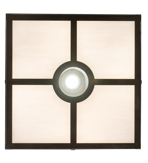 Meyda Lighting Kungsholm 256013 26" 5-Light Craftsman Brown Flush Mount Light With Dark Blue & White Art Shade Glass